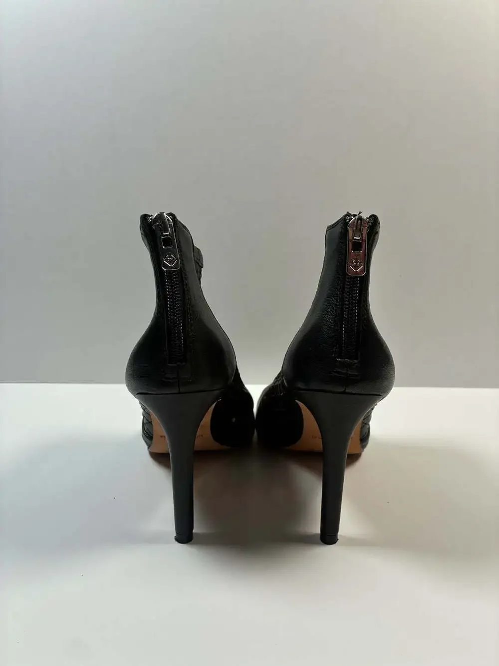 Antonio Melani Mena Black Leather Lattice Cutout Ankle Booties